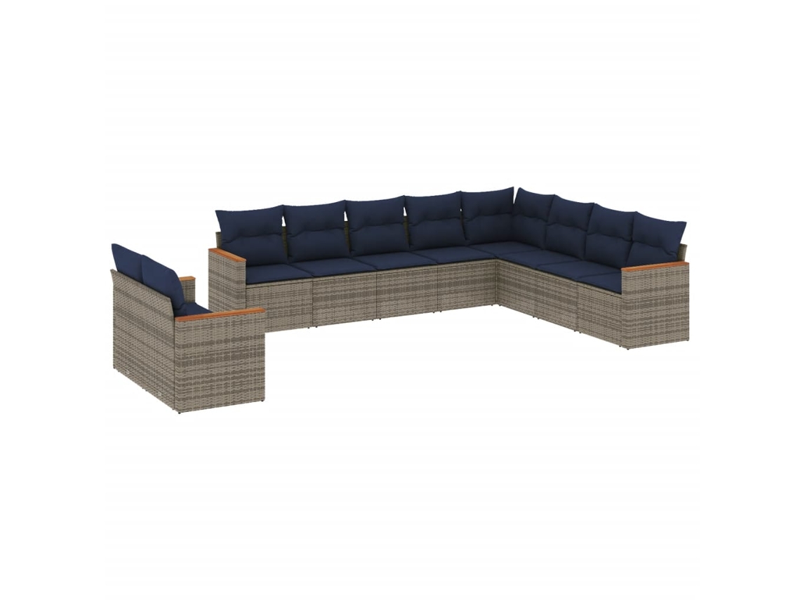 Conjunto de Sofá de Jardim, 10 Peças, Almofadas, Rattan Cinza MAISON EXCLUSIVE