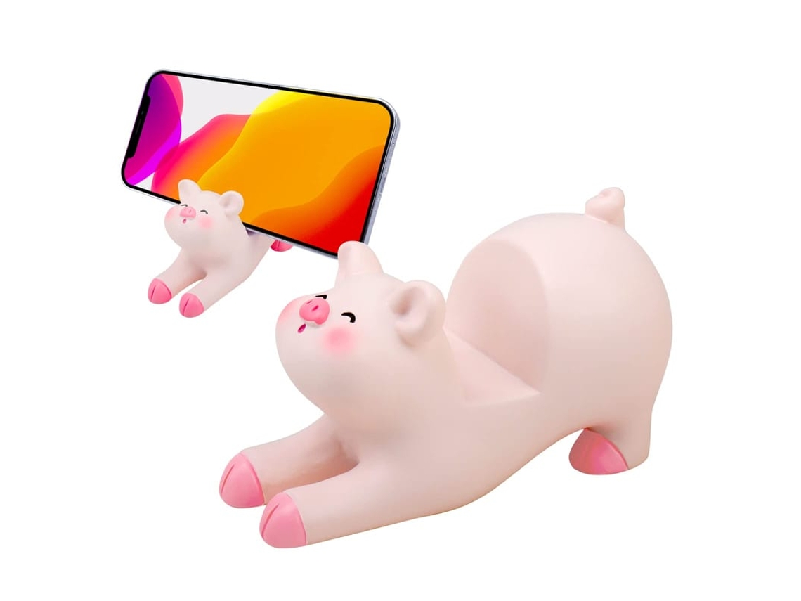 Suporte Para Telefones Linjou Cerdito Rosado Cute Acessório De Escritório Material Poliresina Compatível Com 4-8 Polegadas