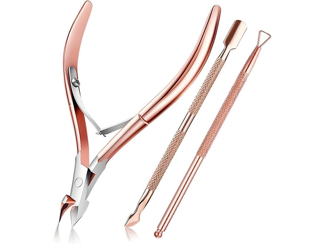Alicate e Pushers de Cutícula em Aço Inoxidável, Ferramentas de Manicure Duráveis, Rosa