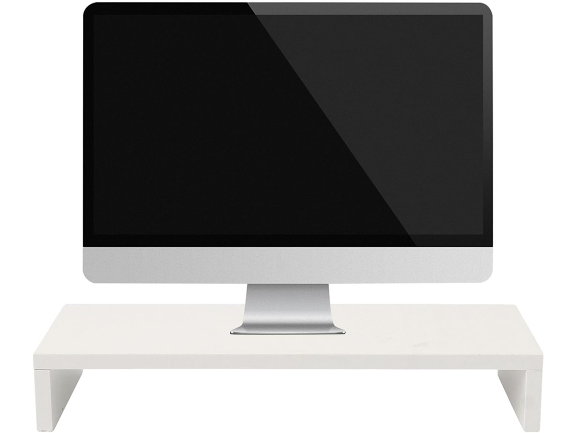 Rehausseur D'écran Em Bois Branco Para Computador, Suporte Ergonômico Escritório