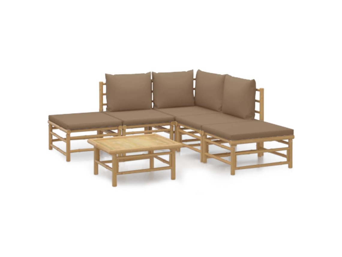 Maison Exclusive - 6 Pcs Conj. Lounge Jardim Bambu Almofadões Cinzento-acastanhado