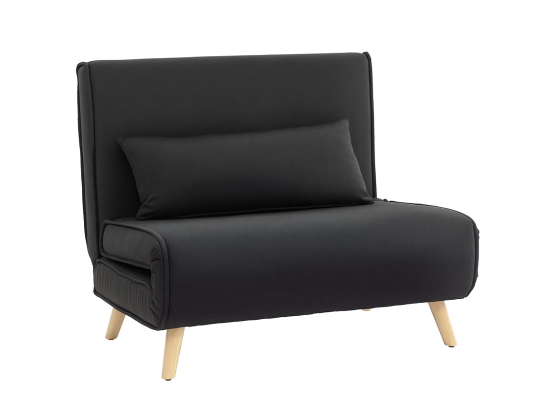 Poltrona 3 Em 1 Sofá Cama Individual Dobrável Com Encosto Ajustável Em 6 Posições E Almofada 94x78x80 Cm Preto