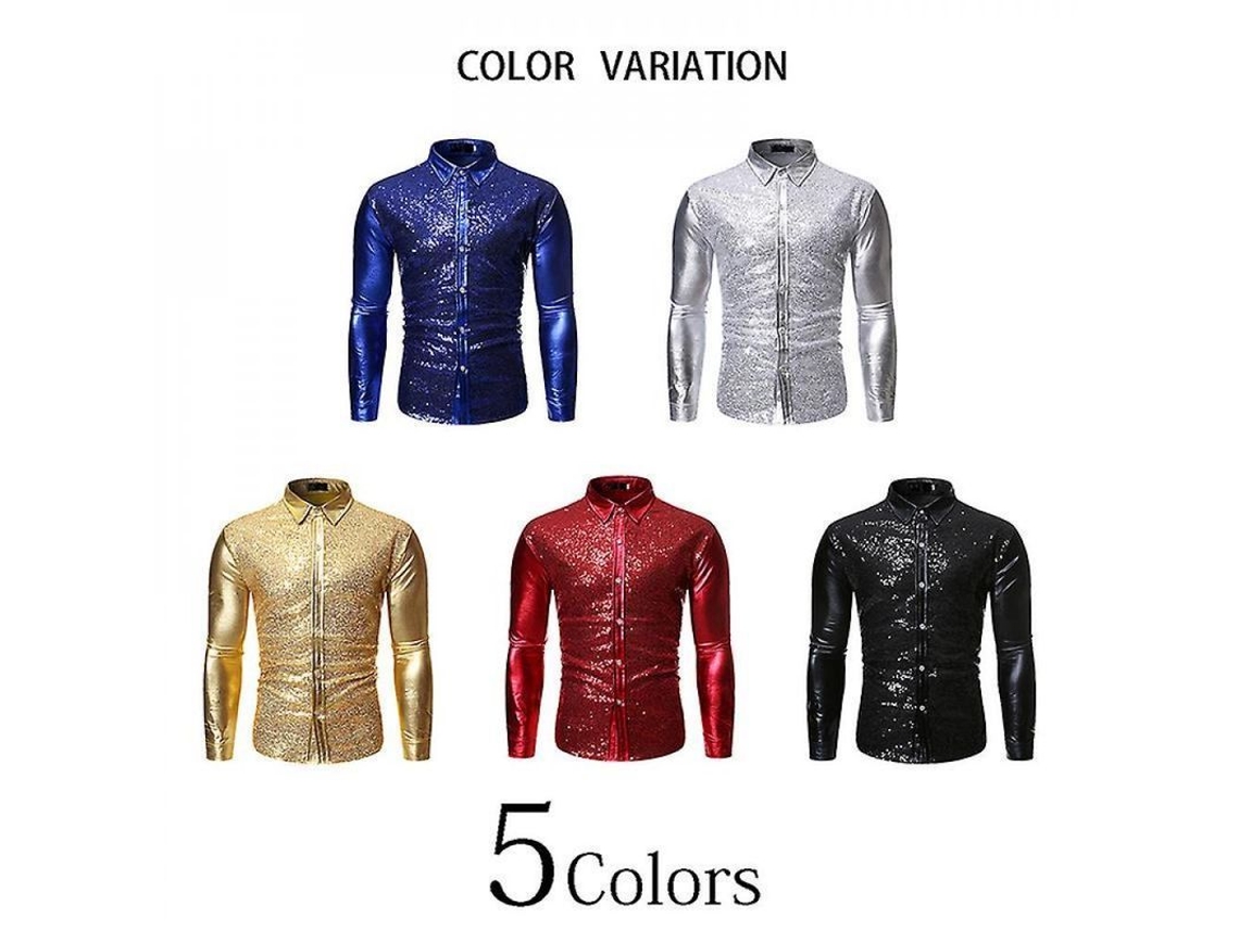 2026 camisa de Manga Longa com Puntilla e Estampa Dourada de Sequenciais para Homem Jww M Rojo