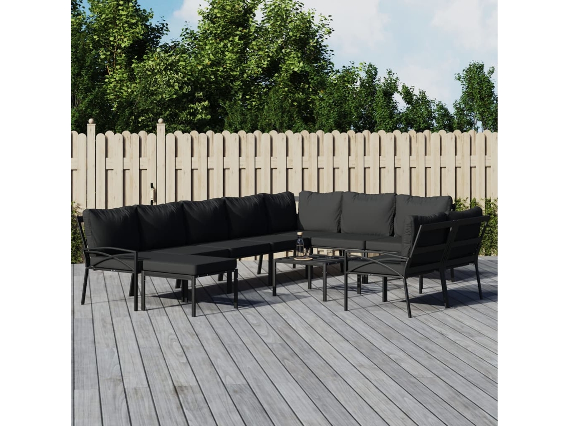 Vidaxl 11 Pcs Conjunto Lounge De Jardim Aço C/ Almofadões Cinzentos