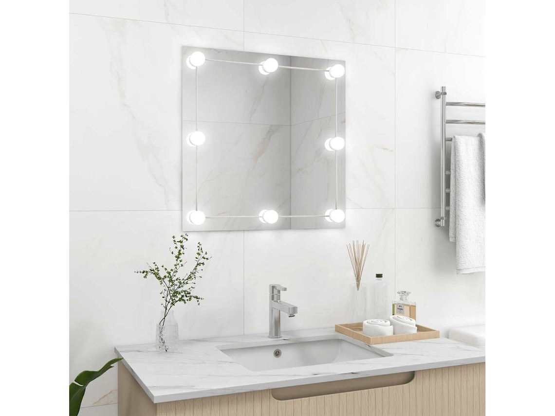 Vidaxl Espelho De Parede Com Luzes Led Vidro Quadrado