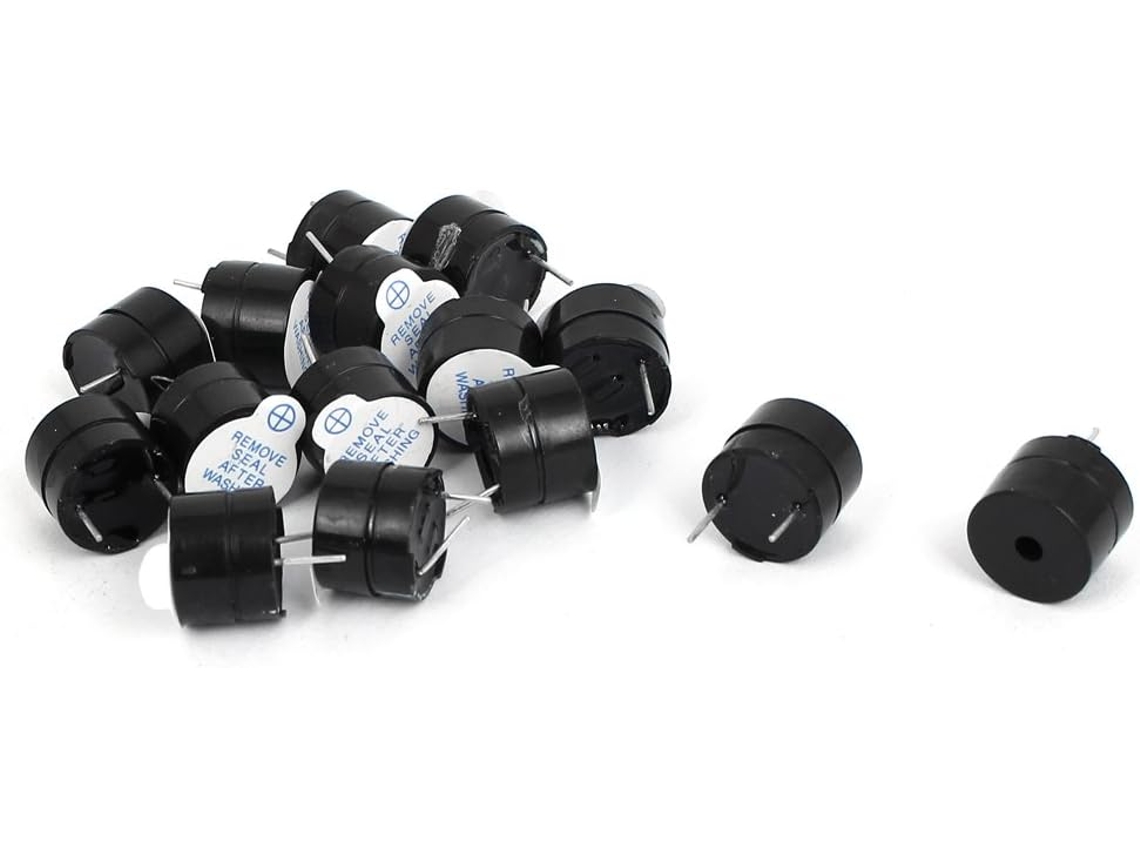 Buzzer Eletrônico de Tom Contínuo 5 V Cc com 2 Terminais, 12 Mm Diâmetro, Pacote 15 Unidades CHABERLU