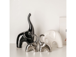 Figura Cerâmica Elefante Quatro Em Família Decoração Sala/gabinete Nova Casa, Luxuoso Sfushos (preto/branco/cinza)