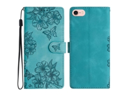 Capa De Couro Com Estampa De Borboleta E Flor Para Iphone 16e - Verde