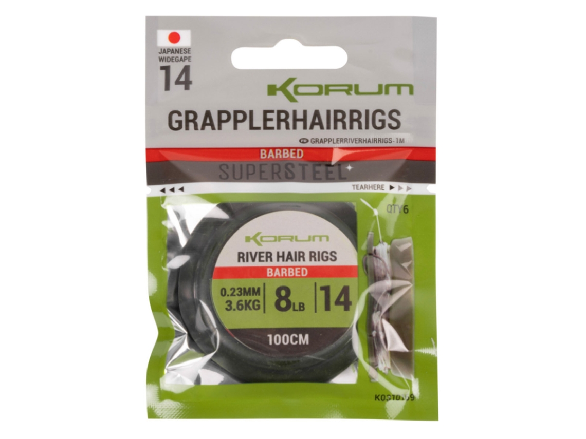 Gancho Carnívoro KORUM Grappler Hair Rigs 1M Barbed 14