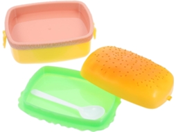 Lancheira Bento Ibasenice, Design De Hambúrguer, Portátil E Própria Para Micro Ondas, Com Várias Camadas E Colher