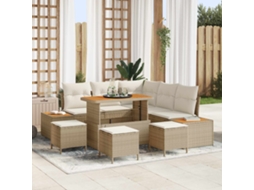 Vidaxl Conjunto De Sofá De Jardim Com Almofada 9 Pcs Bege E Creme