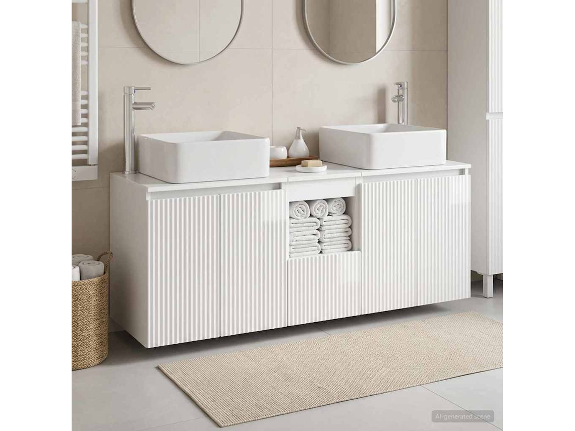 Vidaxl Conjunto De Armários Para Banheiro 3 Unid. Branco Brilhante