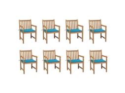 Vidaxl Cadeiras De Jardim C/ Almofadões Azul 8 Pcs Teca Maciça