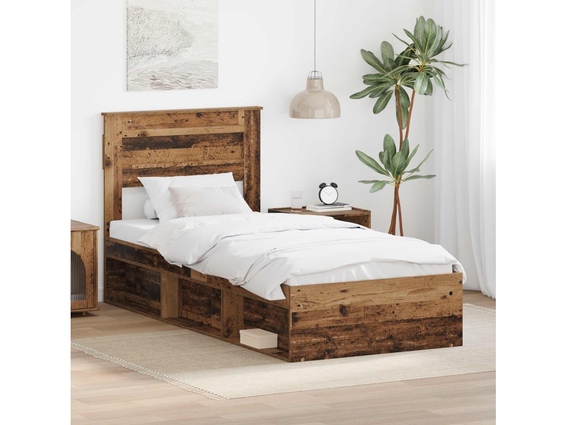 Vidaxl Estrutura da Cama com Cabeceira Madeira Antiga 90 X 190 Cm