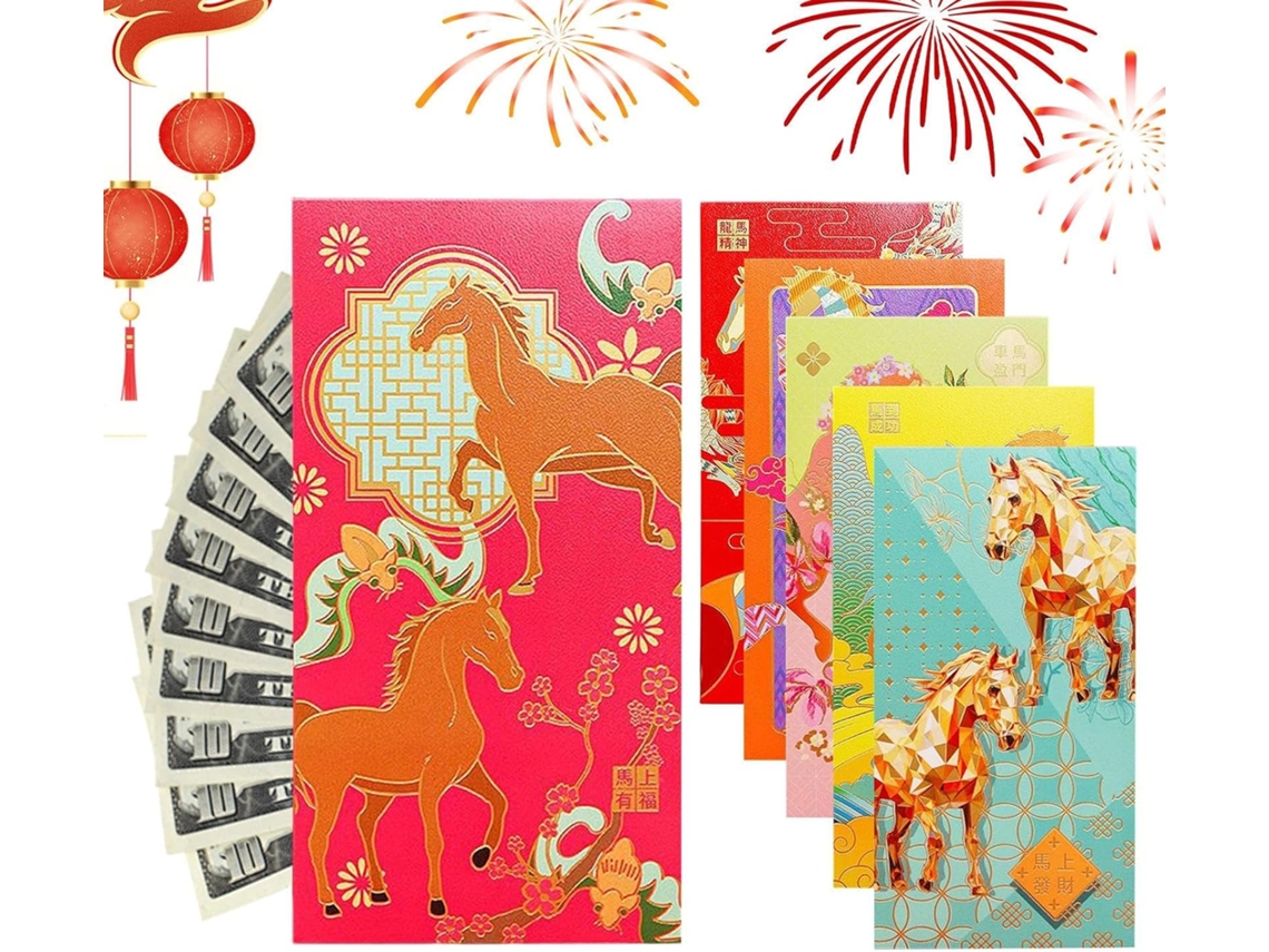 Envelopes Vermelhos Para Dinheiro, Conjunto De 6 Com Estampa De Cavalos, Moldes Para Recorte De Papel 2026