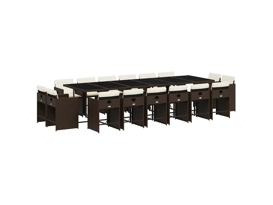 Conjunto de Jantar 17 Pcs para Jardim com Almofadões Vime Pe Castanho MAISON EXCLUSIVE (17 pcs)