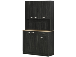 Armário De Cozinha Aparador De Sala De Jantar Com 1 Gaveta 6 Portas E Prateleiras Ajustáveis Estilo Moderno 101x39x180 Cm Preto E Madeira