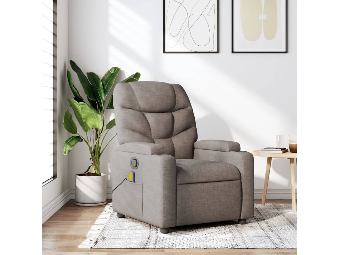 Vidaxl Poltrona De Massagens Reclinável Tecido Cinzento-acastanhado