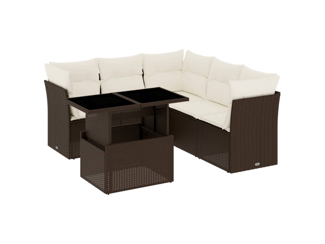 Conjunto de 6 sofás de jardim com almofadões Vime Pe Castanho MAISON EXCLUSIVE (80x200 cm)