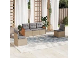 Vidaxl 5 Pcs Conjunto De Sofás P/ Jardim Com Almofadões Vime Pe Bege
