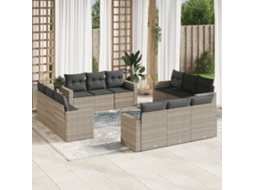 Vidaxl 12 Pcs Conj. Sofás Jardim Com Almofadões Vime Pe Cinzento-claro