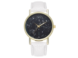 Relógio De Quartzo Com Pulseira De Couro Pu, Mostrador De Céu Estrelado, Unissex Zhoulianfa (branco)