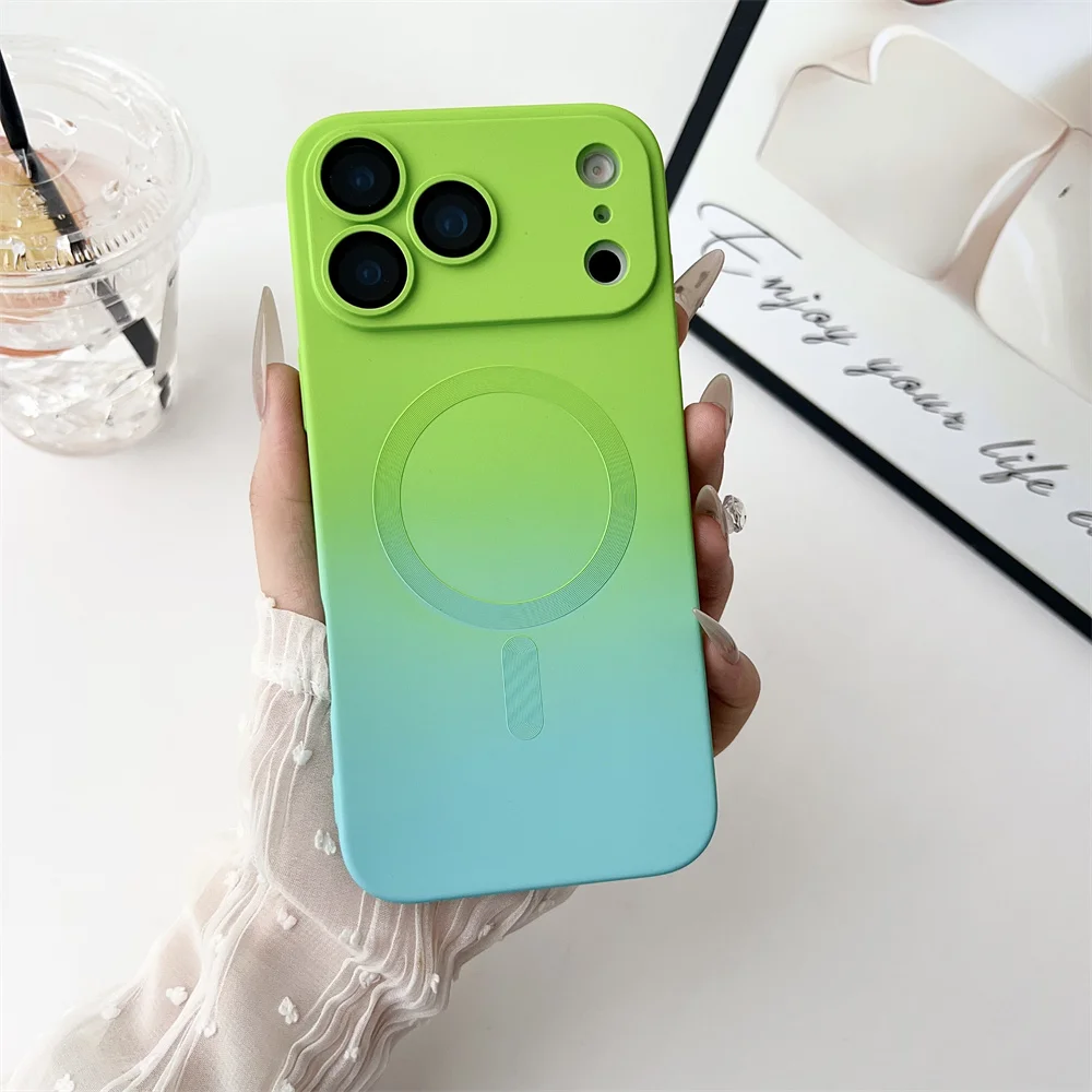 (verde-azul 15) Capa De Celular Com Cores Em Degradê, Compatível Com Carregamento Sem Fio, Feita De Silicone.