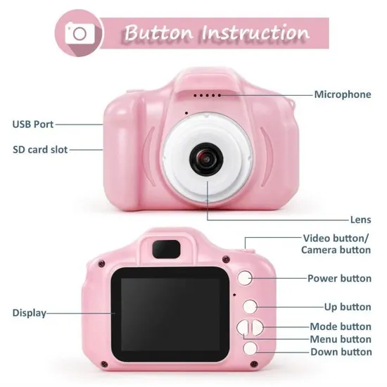Câmera Digital Pr Crianças Câmera De Vídeo 1300w Px Ips Rosa Brilvibera