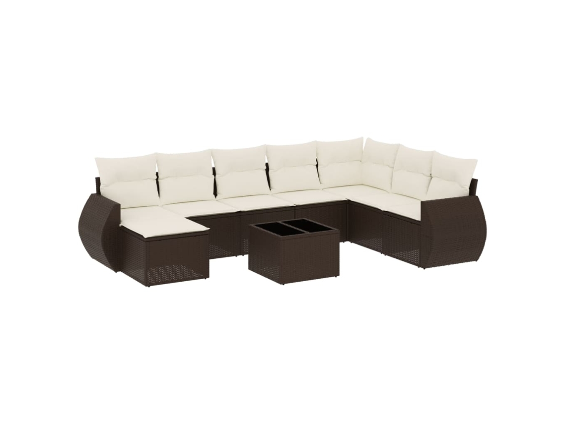 Conjunto de 9 Sofás para Jardim com Almofadões Vime Pe Castanho MAISON EXCLUSIVE