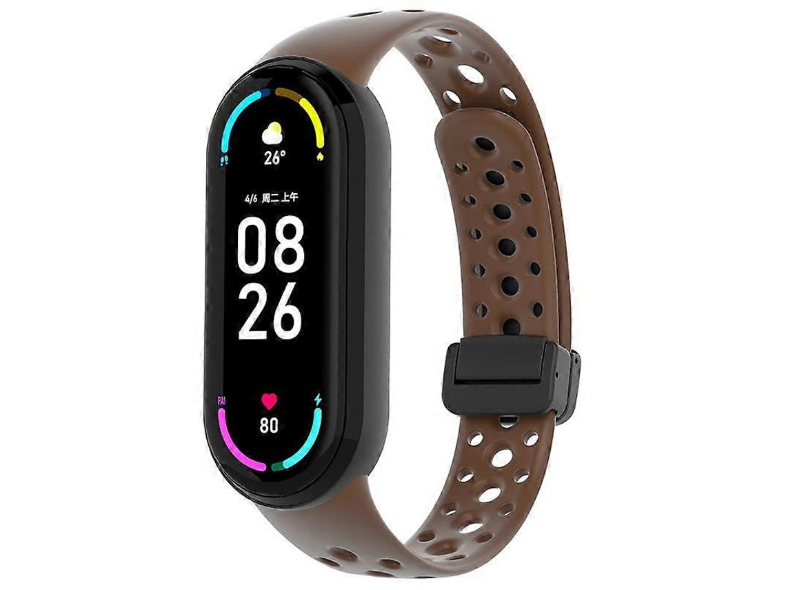 Pulseira De Silicone Preta Com Fecho Magnético E Furos Redondos Para Xiaomi Smart Band 10/9/8