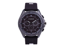 Relógio masculino casual de quartzo com pulseira de silicone, três mostradores, marrom.