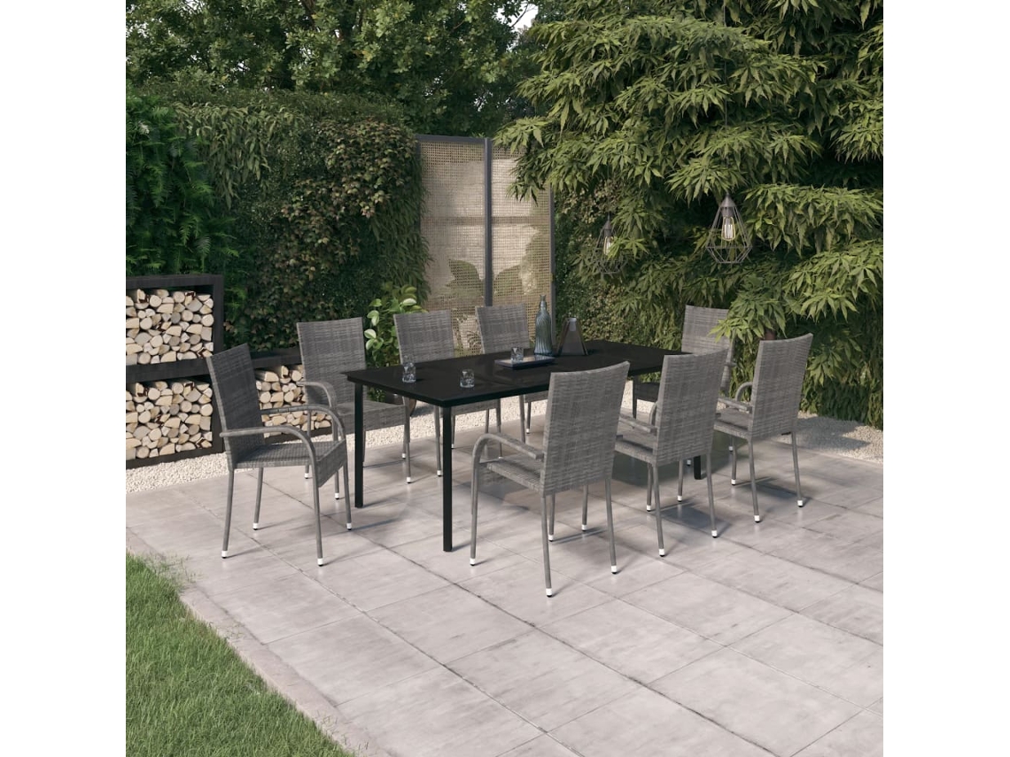 Vidaxl 9 Pcs Conjunto De Jantar Para Jardim Cinza E Preto