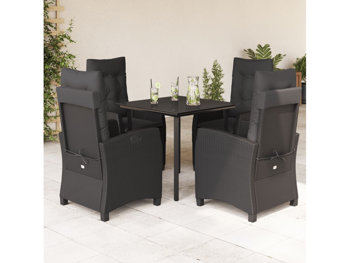 Vidaxl 5 Pcs Conjunto De Jantar P/ Jardim C/ Almofadões Vime Pe Preto