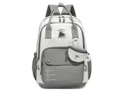 Mochila Estilo Universitário Com Porta-moedas, Impermeável, Grande Capacidade, Adequada Para Uso De Estudantes No Campus Cinza