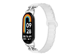 Bracelete Para Xiaomi Smart Band 10/9/8 - Silicone Magnético - Três Esferas Em Formato De D Cerâmica Branca