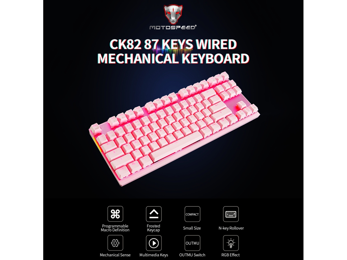 Teclado Mecânico Gamer Motospeed Ck82 Com 87 Teclas, Switch Outmu Blue, Rgb, Com Fio