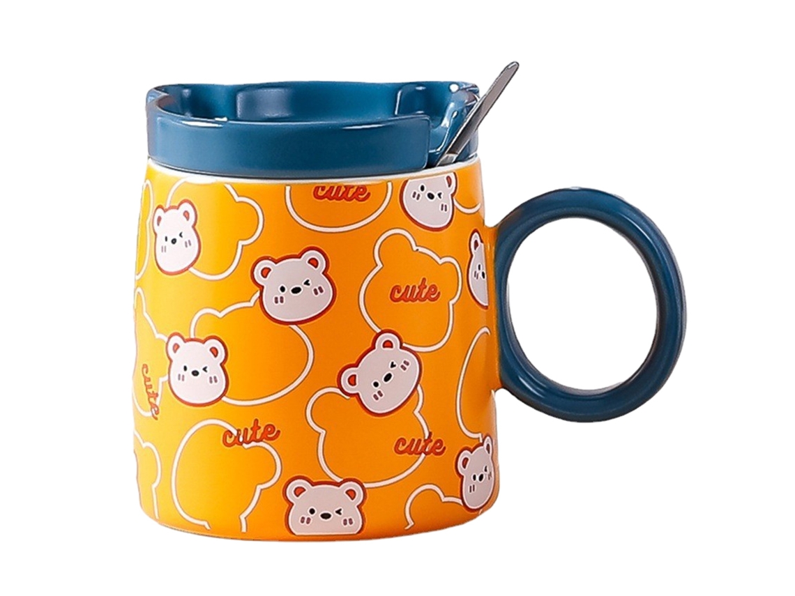 Caneca de 420Ml com Tampa e Colher Caneca de Coelho de Cerâmica Caneca de Água para Casa e Escritório NEVEANCE