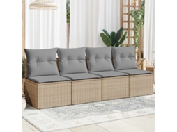Vidaxl Sofá De Jardim De 4 Lugares Com Almofadões Vime Pe Bege