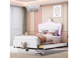 Cama Infantil 90x200 Pu Branco Led e Gavetas
