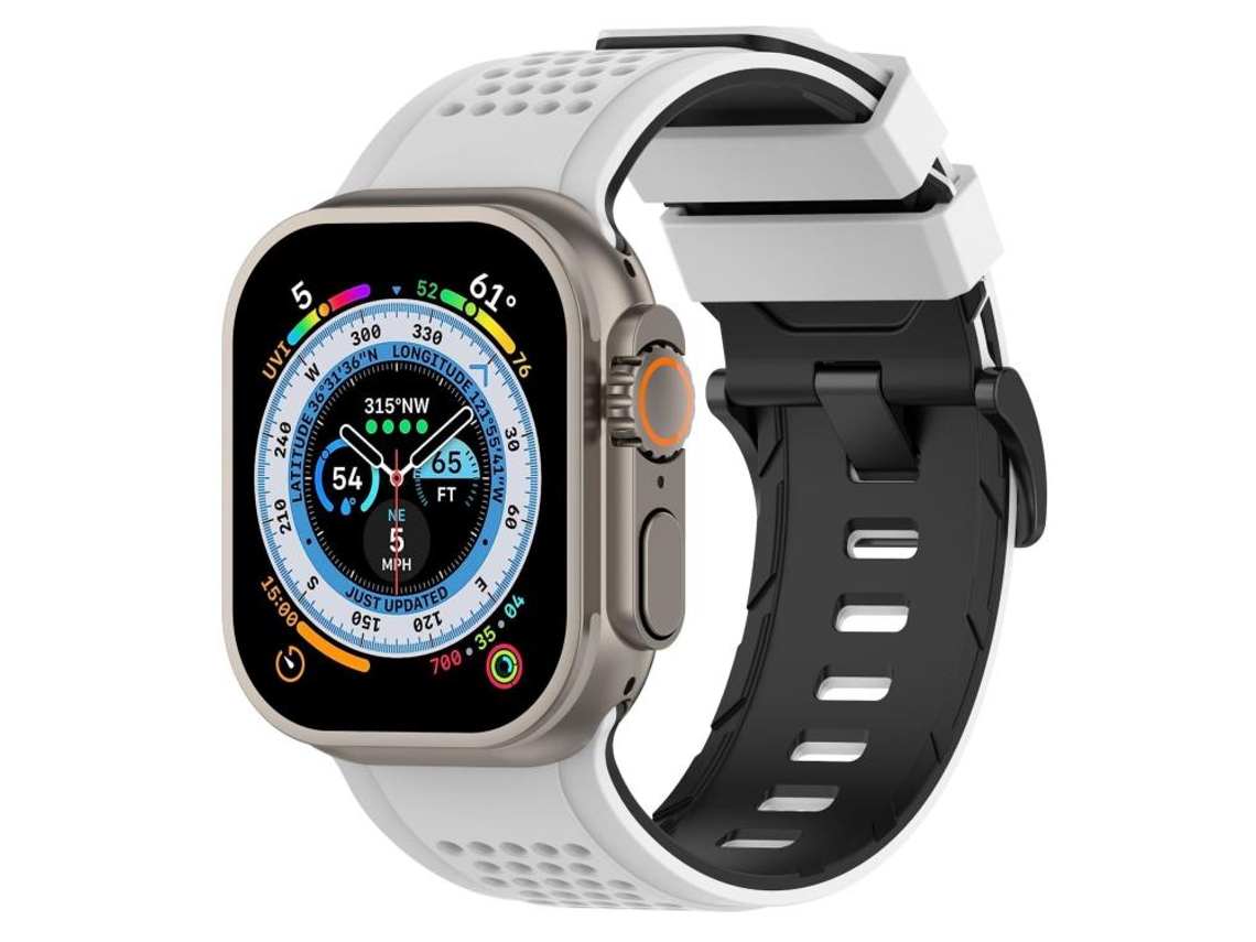 Bracelete para Apple Watch 46/49/45/44mm Silicone Respirável com Design de Verificação Branco e Preto XIAOMOYU