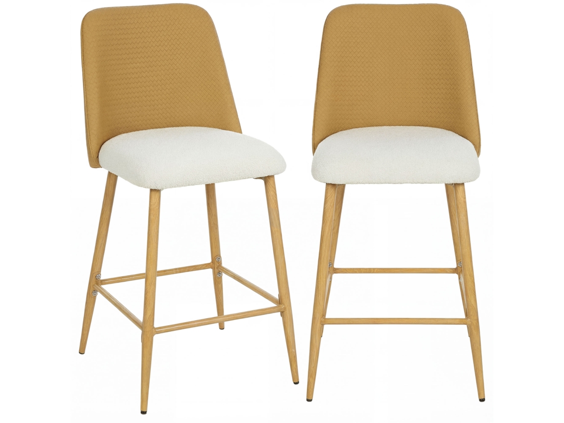 Banquetas Altas BTFORUS, com encosto, apoio de pés, estofadas em linho e PU, estrutura de aço, marrom
