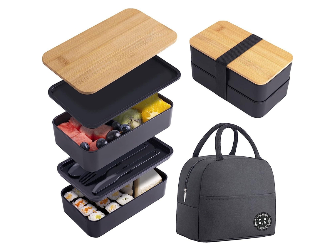 Caixa Almoço Japonesa - Bento - Recipiente Refeição - Com Saco Almoço - Pp - Preto
