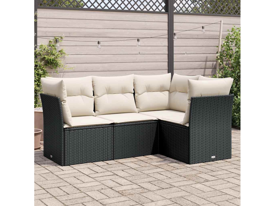 Vidaxl 4 Pcs Conjunto De Sofás Para Jardim C/ Almofadões Vime Pe Preto
