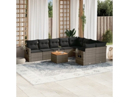 Vidaxl 10 Pcs Conjunto Sofás De Jardim C/ Almofadões Vime Pe Cinzento