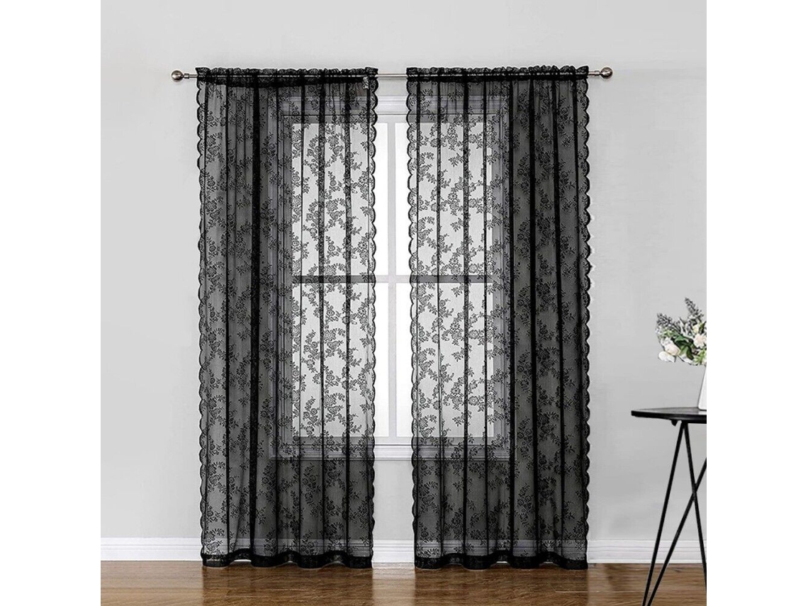 Conjunto De Cortinas De Tule, Cortinas De Renda Preta, Decoração De Cortina De Tule Estilo Pastoral