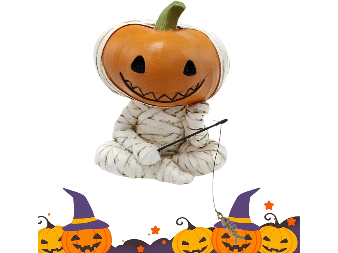 Figuras de Halloween Estatueta de Abóbora Múmia Pescando, Decoração Assustadora para o Natal, Casa, Mesa, Estante, CHABERLU
