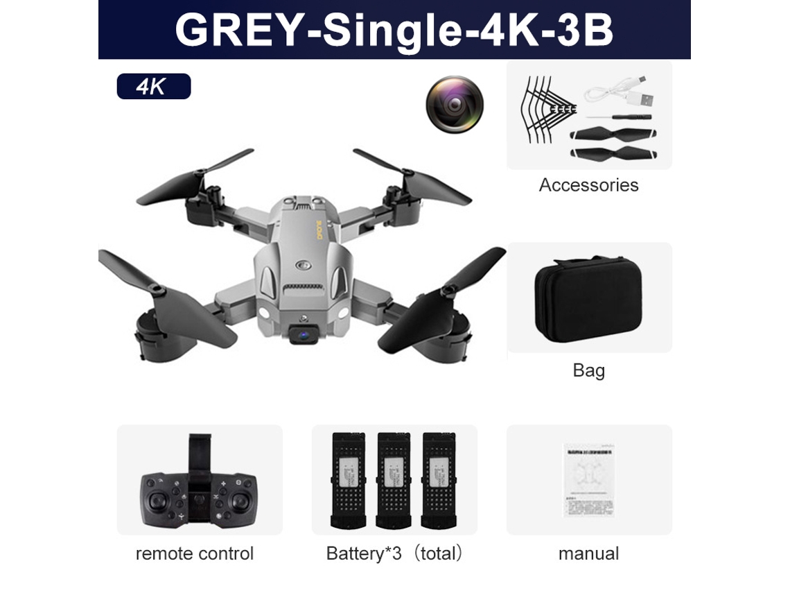 Drone Q6 com Câmera Única 4K Quadricóptero Dobrável 3 Baterias Duração Da Bateria: 15 Min Cinza