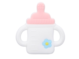 Chupeta De Dentição De Silicone Para Bebê Forma De Mamadeira Cartoon Rosa Brinquedo Macio Flexível