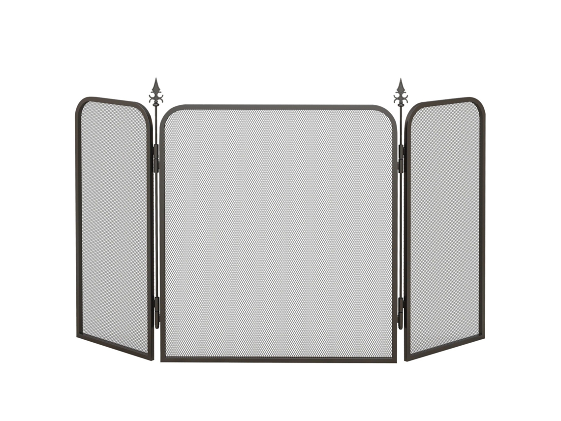 faíscas Ecrã Lareira 96x1 3 Painéis Lareira Metálica Dobrável 3x56 Cm Preto