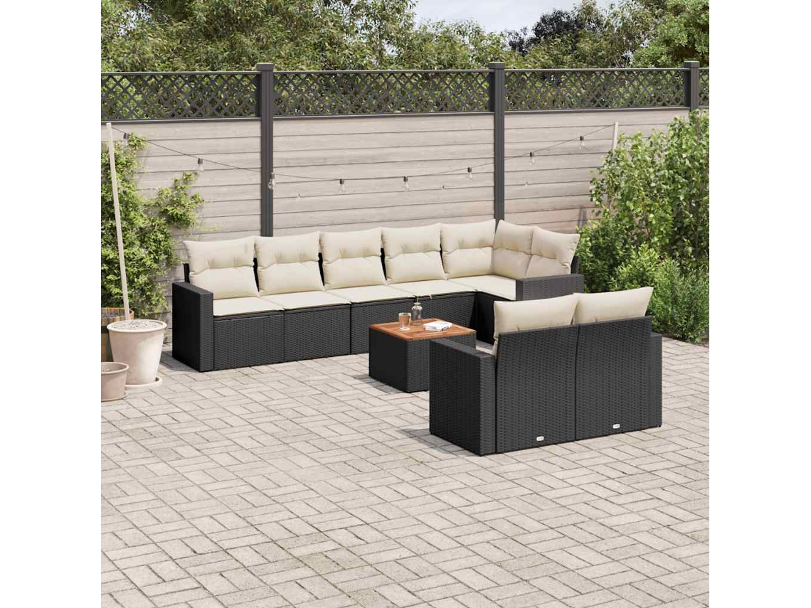 Vidaxl 9 Pcs Conjunto De Sofás P/ Jardim C/ Almofadões Vime Pe Preto
